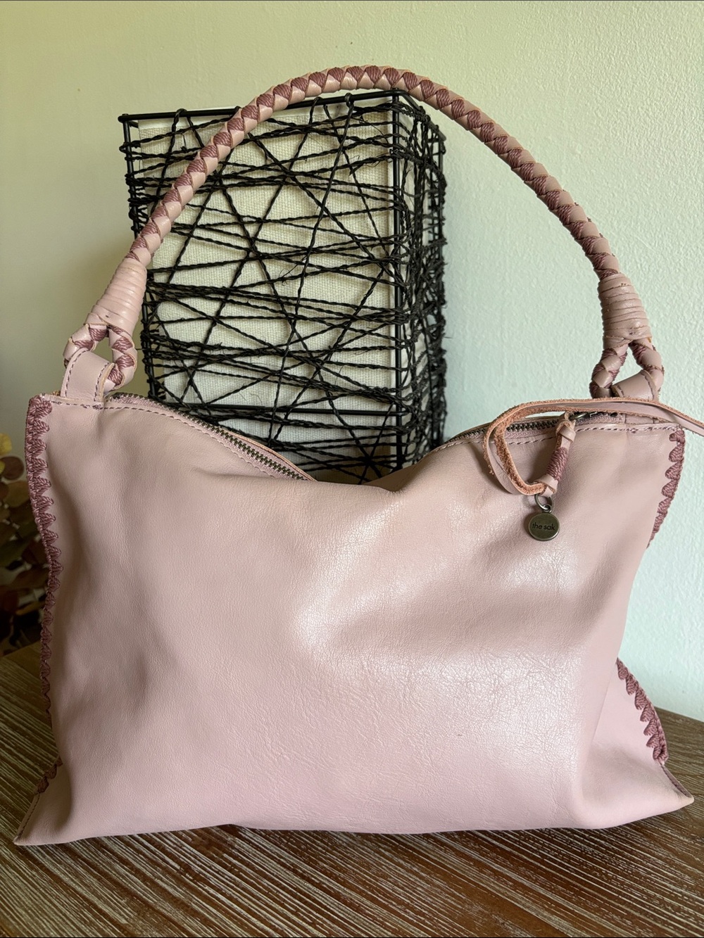 The Sak Blush Pink Leather Shoulder Bag with Braided Handle